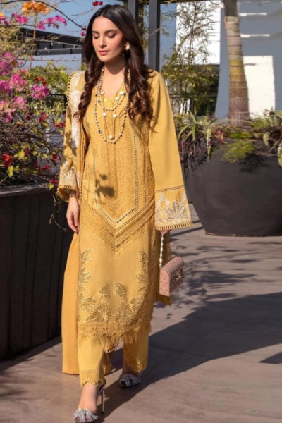 HR-SS 1220 3 Piece Embroidered Lawn With Embroidered Lawn Dupatta