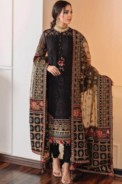 HR-BQ 14 3 piece Embroidered Lawn Suit With Embroidered Organza Dupatta