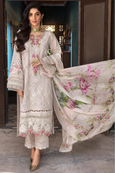 HR-EL 12 3 piece Embroidered Lawn Shirt With Digital Printed Poly Lawn Dupatta