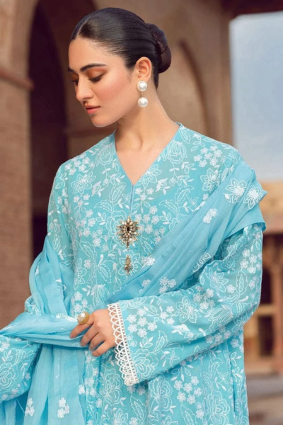 HR-BR08 3 Piece Embroidered Lawn Shirt With Embroidered Chiffon Dupatta