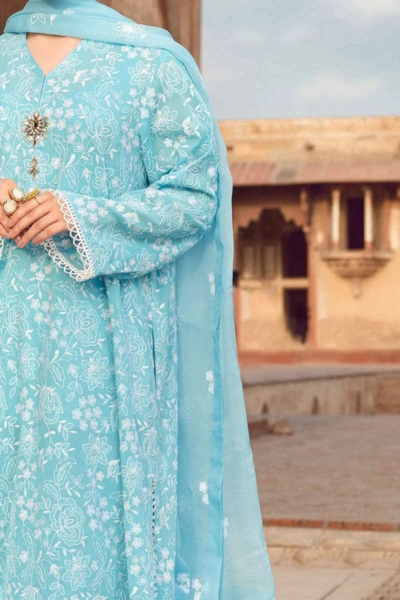 HR-BR08 3 Piece Embroidered Lawn Shirt With Embroidered Chiffon Dupatta