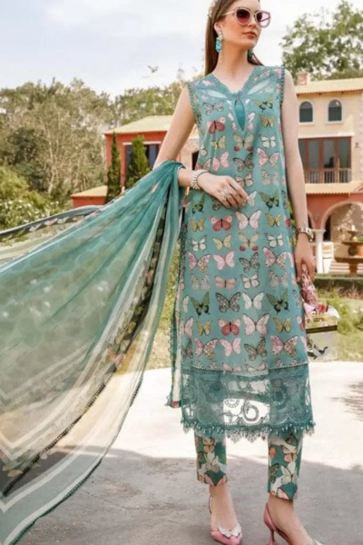 HR-MB26 3 Piece Digital Printed Lawn Shirt With Monar Dupatta