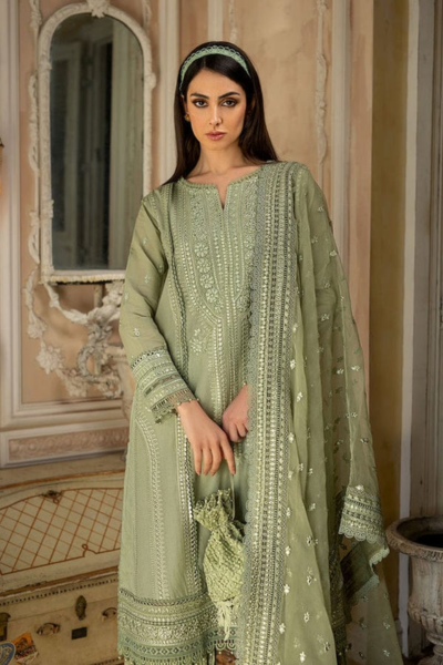 HR-SN60 3 Piece Embroidered Lawn Shirt With Embroidered Organza Dupatta
