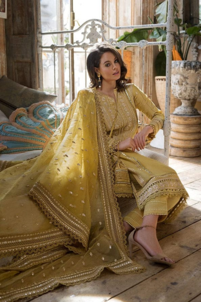 HR-SB62 3 Piece Embroidered Lawn Suit With Organza Dupatta