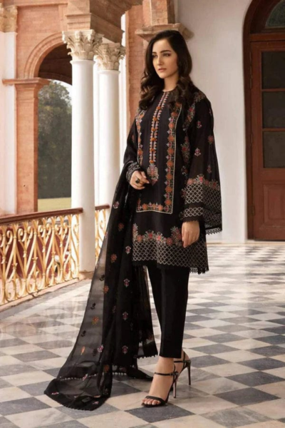 HR-BR465 3 Piece Embroidered Lawn Shirt With Embroidered Bamber Chiffon Duppata